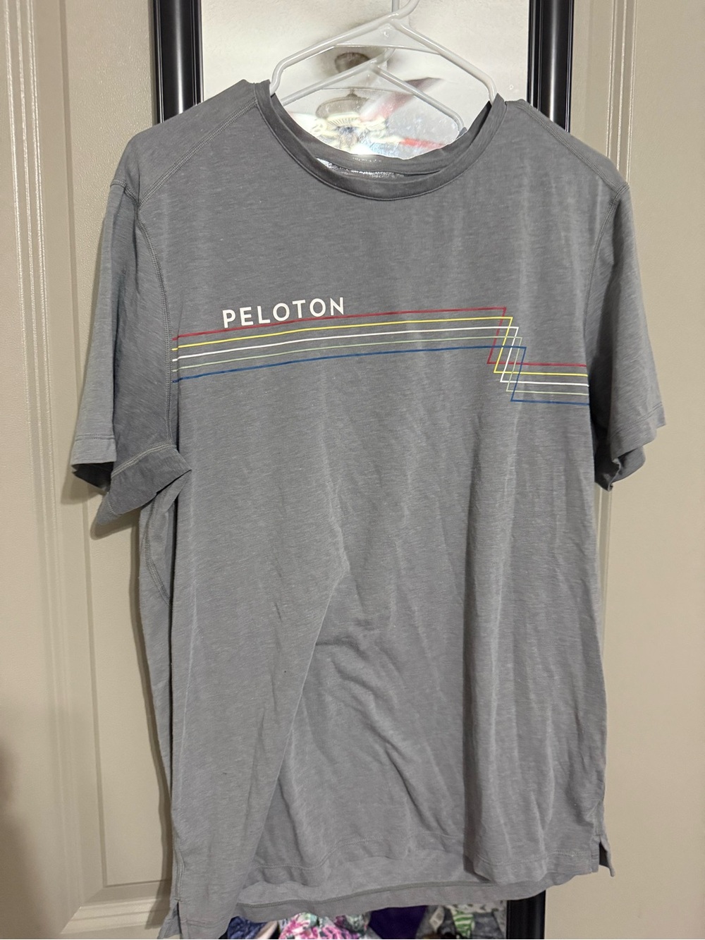 Peloton Gray Short-Sleeve Tee with Multi-Stripe Chest Graphic
